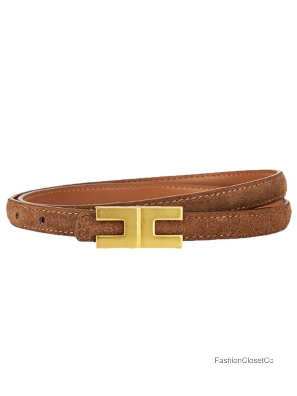 Skinny Suede Belt with Gold Buckle Adjustable Waist Belt for Jeans Dresses